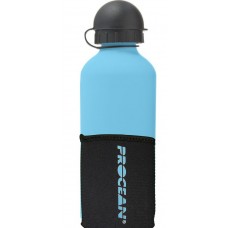Neopren Flaschenhalter schwarz  inklusive Aluminium Wasserflasche blau