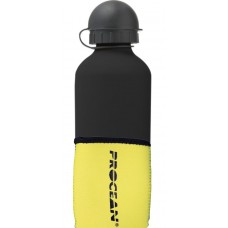 Neopren Flaschenhalter gelb  inklusive Aluminium Wasserflasche schwarz