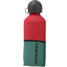 Neopren Flaschenhalter grün  inklusive Aluminium Wasserflasche rot